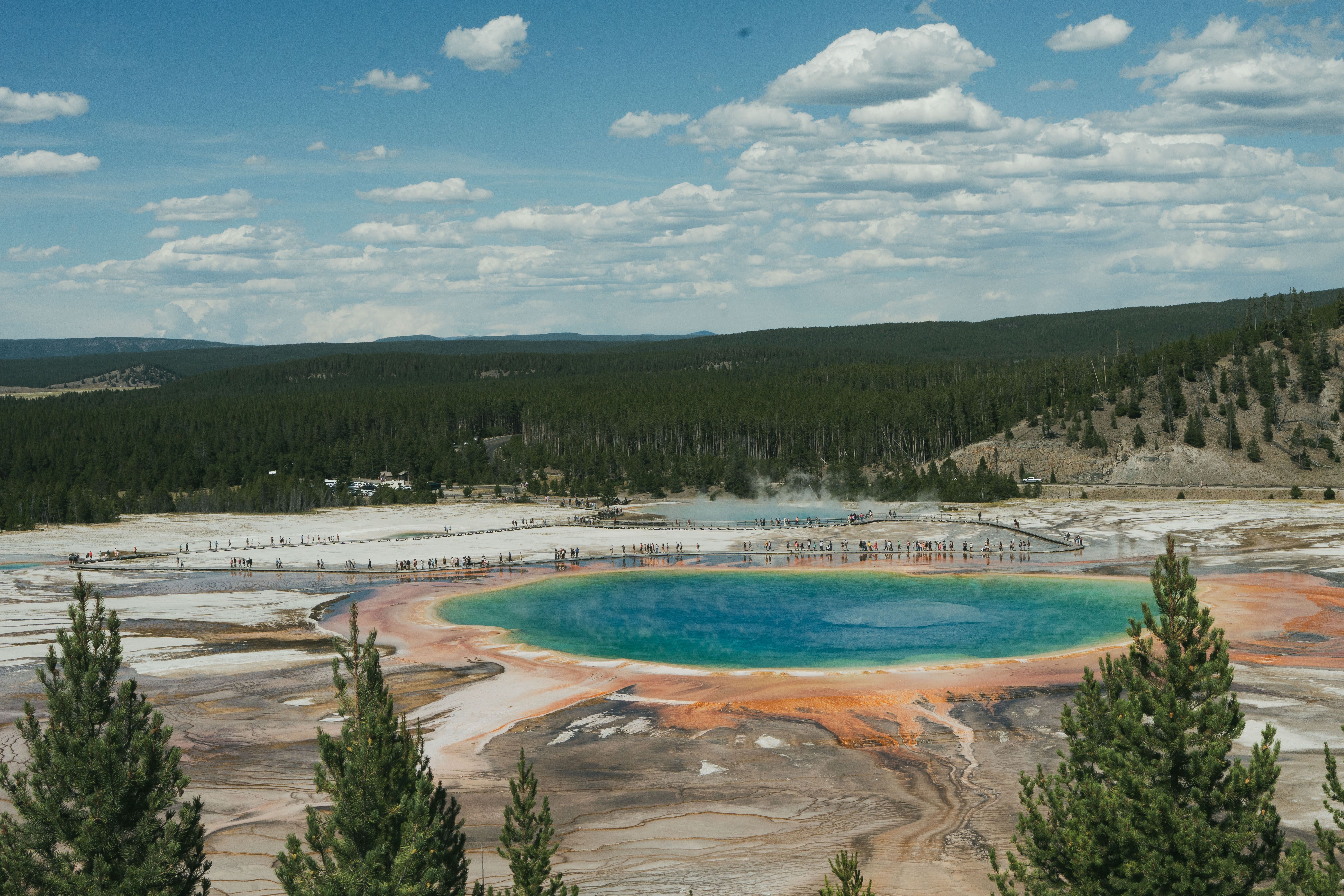 Yellowstone Lake from a distance, with a storm approaching.